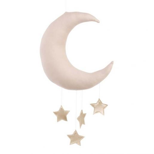 Cotton & Sweets Mobile Mond altrosa mit Sternen gold 
