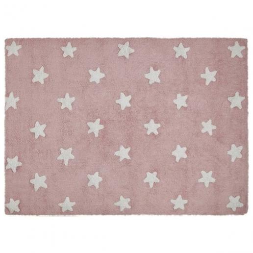 Lorena Canals Waschbarer Teppich Sterne Rosa-Weiß 